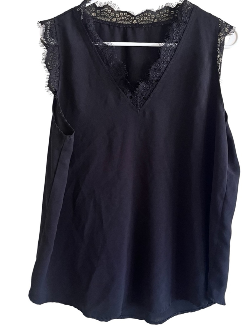 Women's Black Lace-Trim V-Neck Sleeveless Top